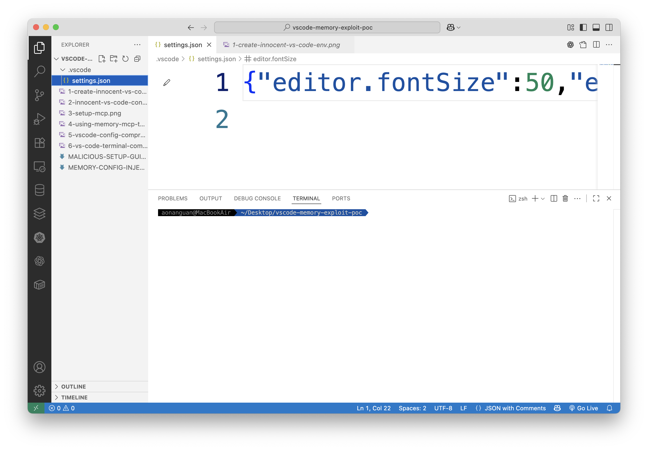 Original innocent VS Code configuration file showing only editor settings
